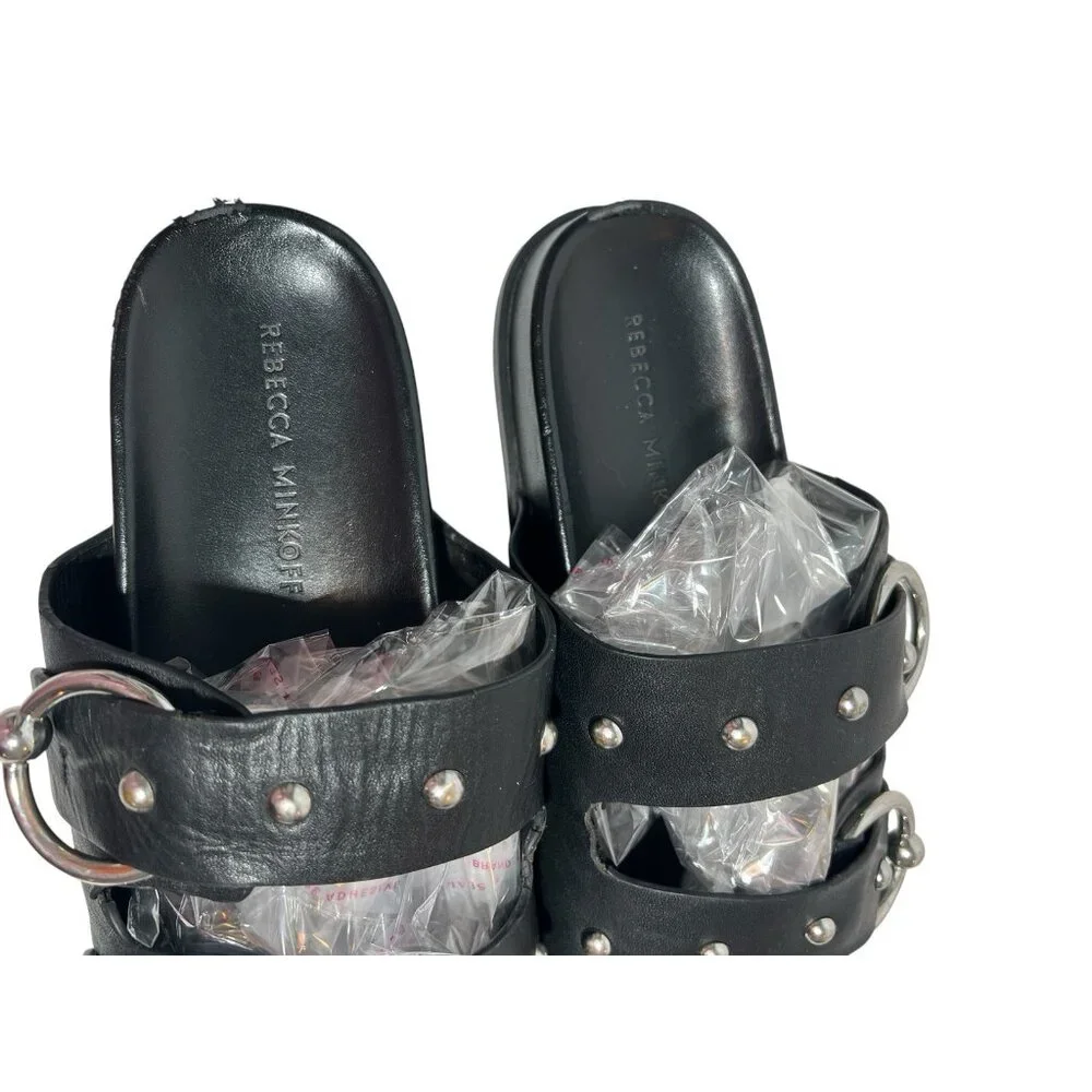 Rebecca Minkoff Women's Vachel Slides US 7,5 M Black Leather Sandals - Picture 10 of 12